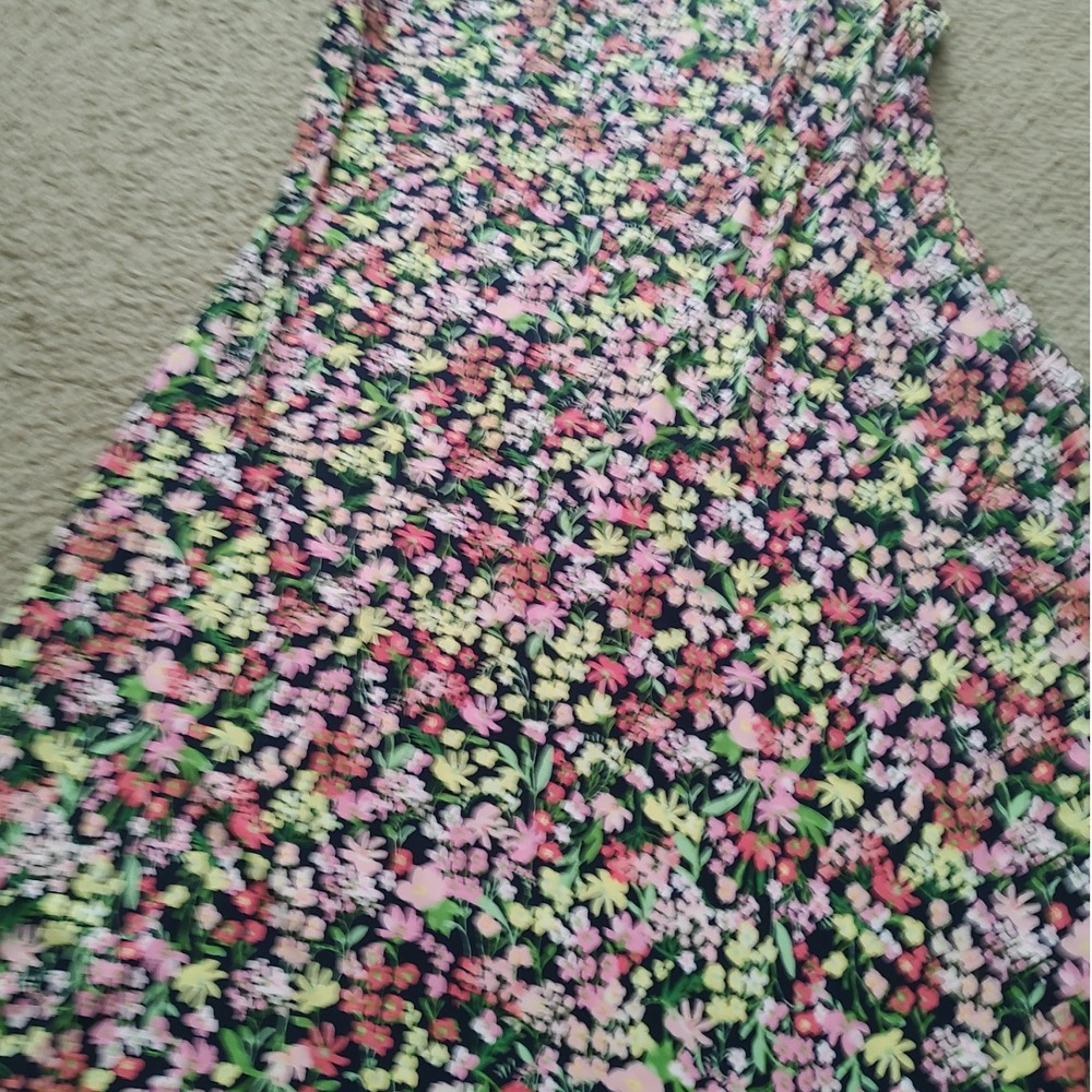 Tommy Hilfiger Womens Floral Midi Dress Navy Pink Yellow Size 10 NEW‎